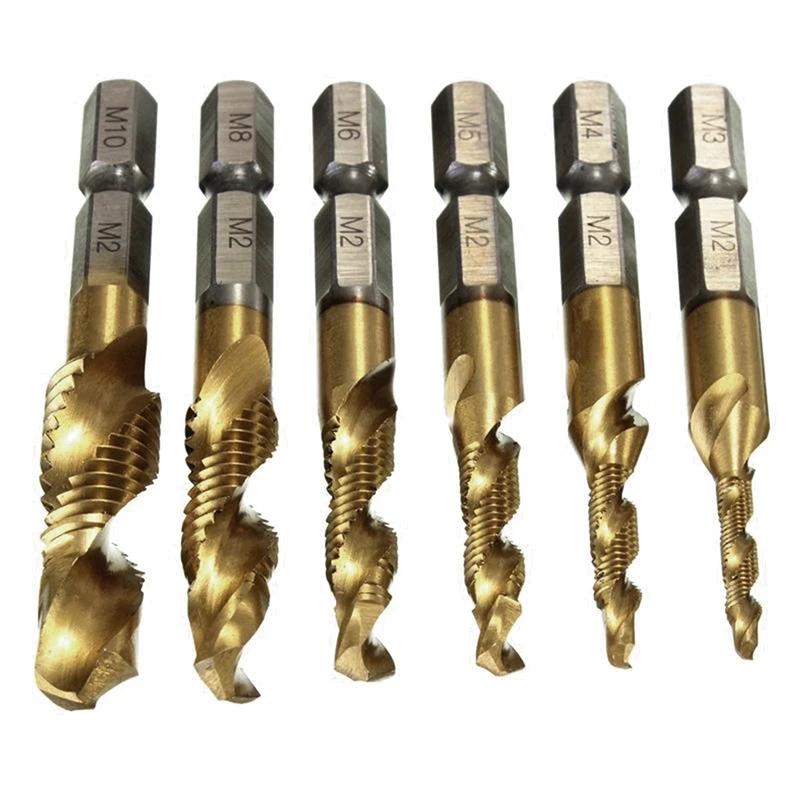 

1 Set 6Pcs HSS 6542 Titanium Coated M3-M10 Combination Hex Drill Bits Tap Set Kit