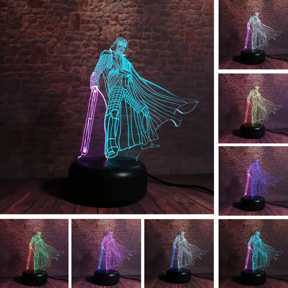 3D USB Звездные войны Дарт Вейдер черный воин настольная лампа 7 цветов визуальный