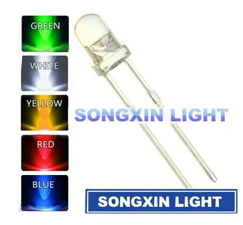 

5valuesx20pcs=100pcs UltraBright Red/Green/Blue/White/Yellow Ultra Bright 5mm Round LED Diode F5 Led