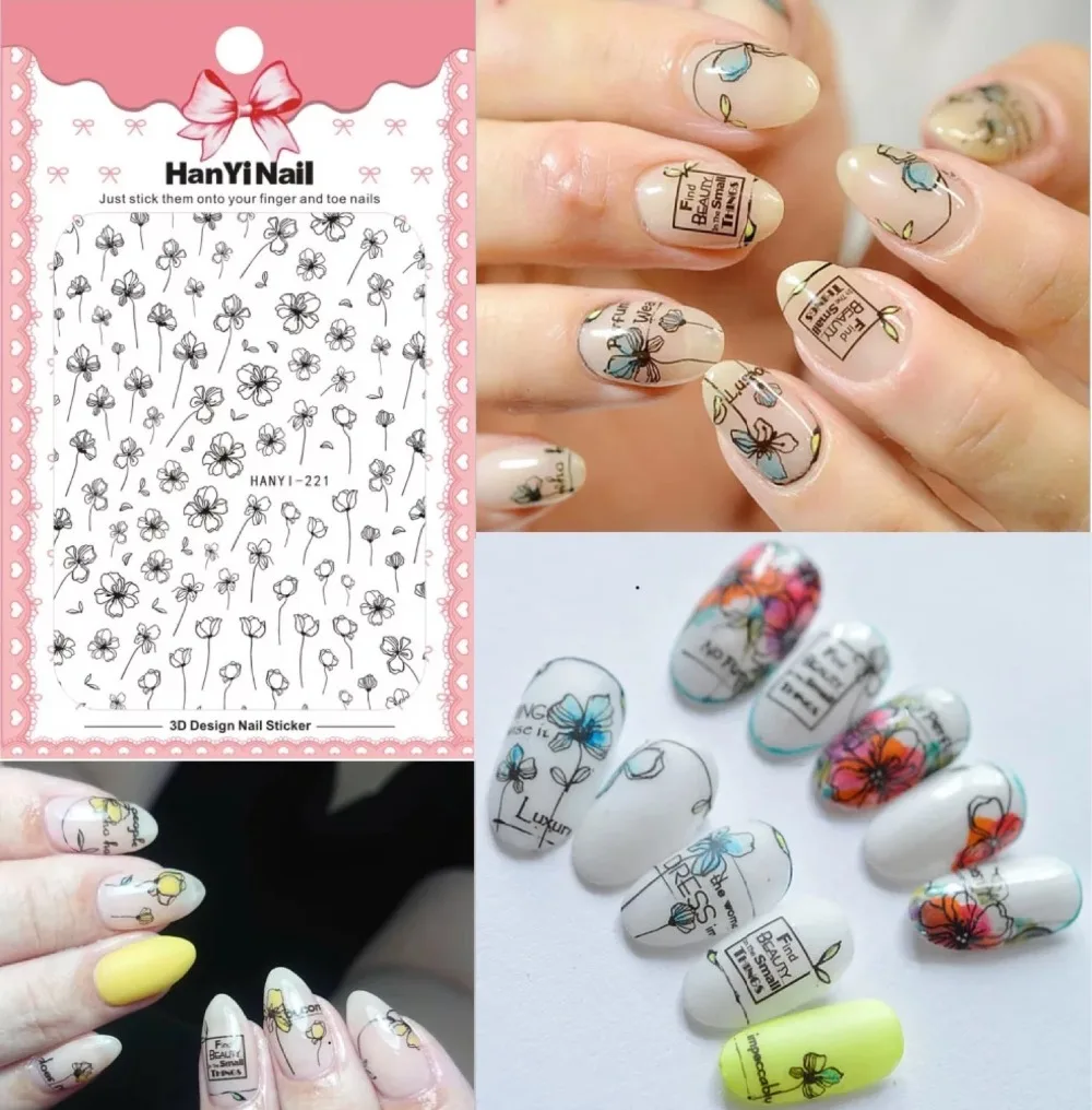 

Newest HANYI-221 flower 3d nail art sticker nail decal stamping export japan designs rhinestones decorations