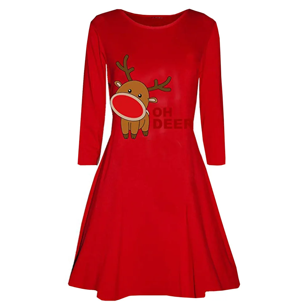 

Sleeper #401 2018 NEW FASHION Womens Christmas Xmas Print Elegant Long Sleeve Bottom Party Flare Mini Dress red Free Shipping