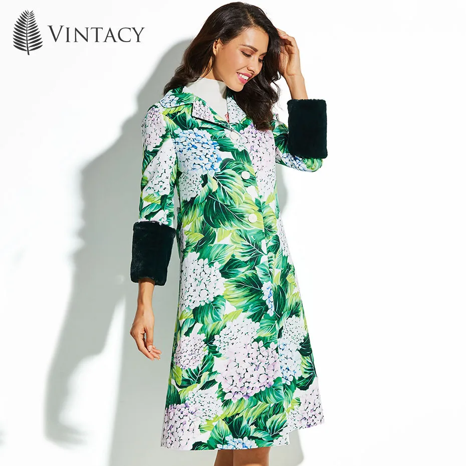 Vintacy 2017 spring and autumn Overcoat A Line fashion women long coats Button overcoat Turn - Down collar Color Block tops