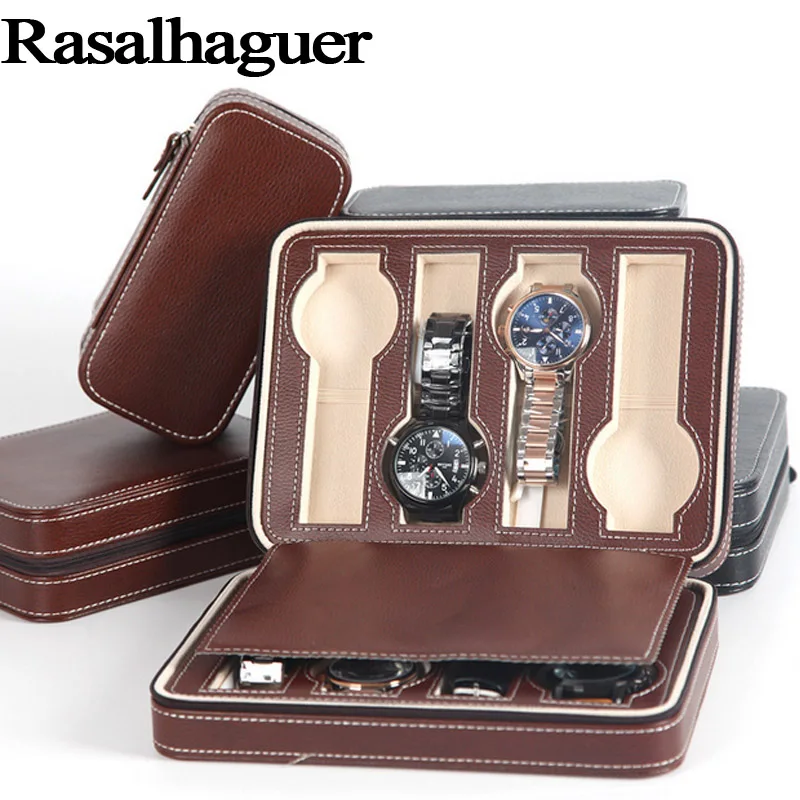 Top Quality 8 Grids Leather Watch Box Luxury Zipper style for travelling storage Jewelry Watch Collector Cases Organizer Box