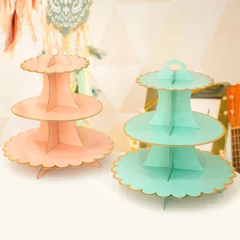 

3 Tiers Cake Stand Bronzing Monochrome Paper Cupcake Dessert Display Holder Rack Wedding Decoration Birthday Party Cake Decor