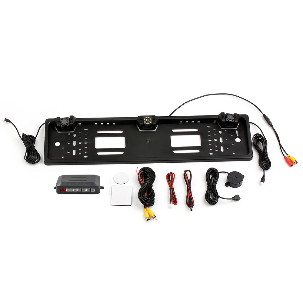 

Auto European License Plate Frame Backup Camera with Reversing Radar System Parking Sensor 8LED/12 LED Rear View Camera