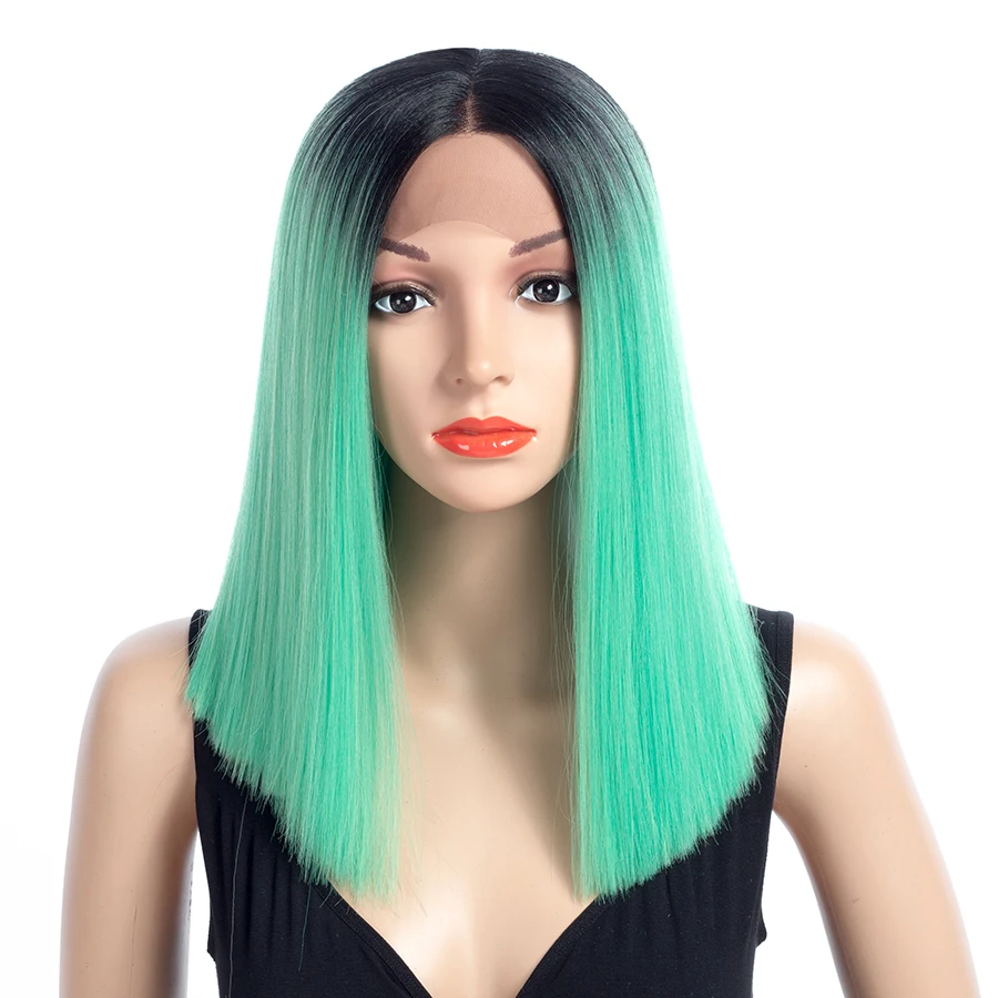 ELEGANT MUSES Straight Black Ombre Green Synthetic Wigs For women Two