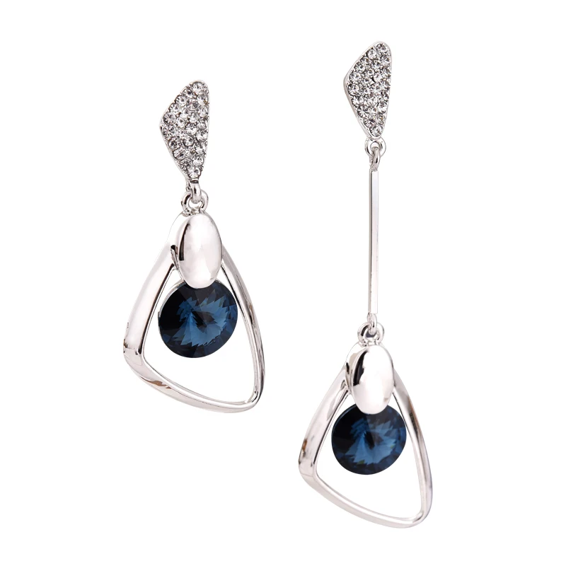 

YANDA New Design Asymmetric Geometry Earrings Blue Crystal Long Hanging Statement Charms Drop Ear Jewelry For Women Gift