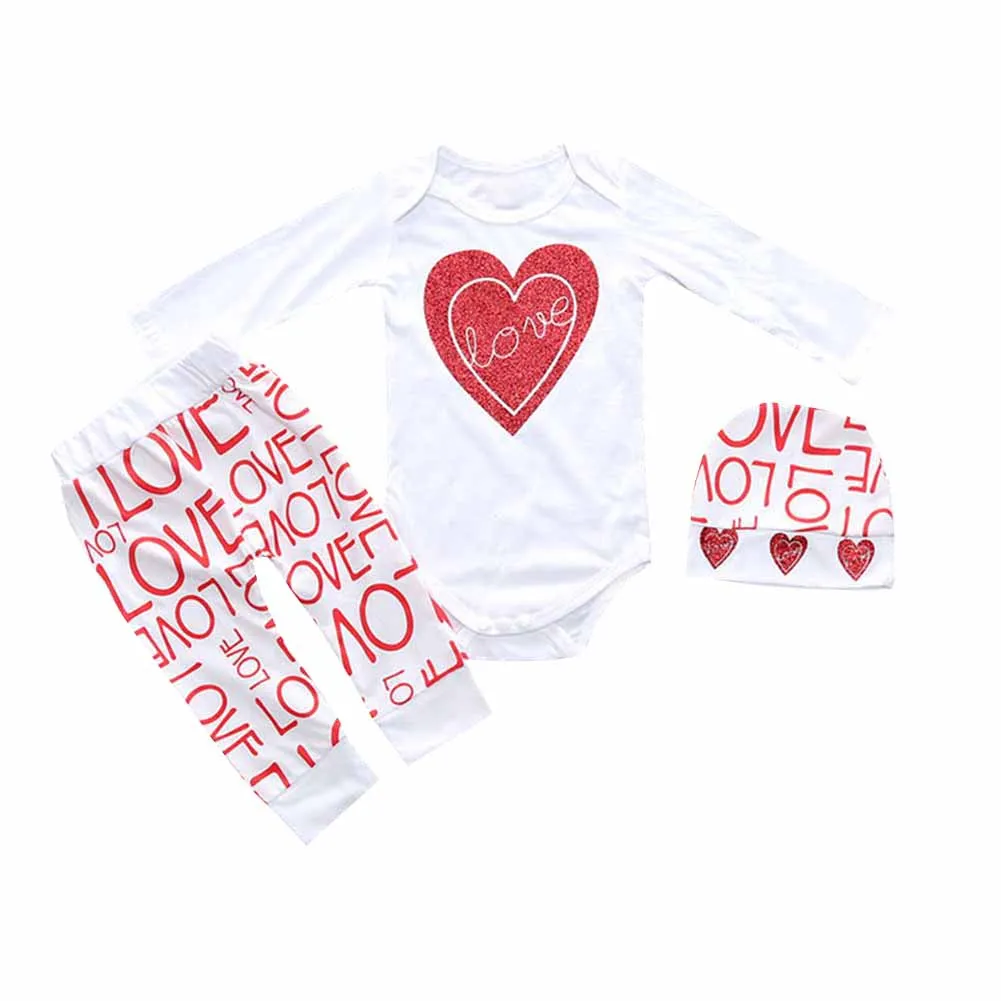 

3PCS LOVE SET 1pc Hat+1pc Shirts+1pc Pants Children's Clothing Set Girls Clothes Suits Pink Red Long sleeve cute suit