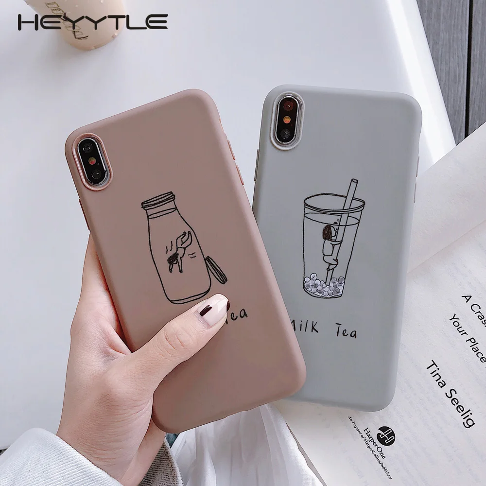 Чехол Heyytle с мультяшным фруктовым узором для iPhone 8, 7 Plus, 6, 6 S, чехол, ультра тонкий чехол с молочным чаем для iPhone X, XS, MAX, XR, пара Fundas