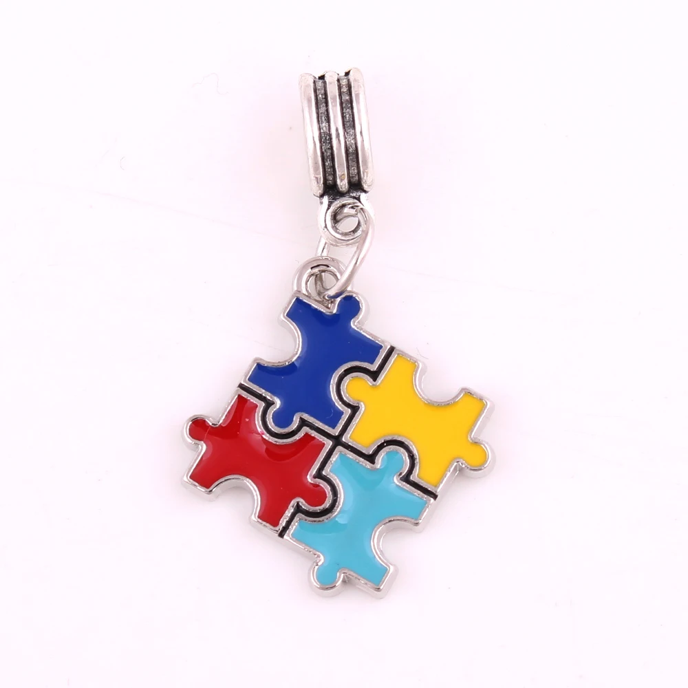 Jigsaw Puzzle Piece Autism Awareness Bronze Dangle Charm for European Bracelets