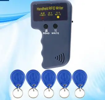 

Handheld 125KHz EM4100 RFID Copier Writer Duplicator Programmer Reader + 5 Pcs EM4305 T5577 Rewritable ID Keyfobs Tags Card