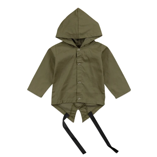 Коллекция года, модная повседневная хлопковая куртка с длинными рукавами и капюшоном для новорожденных мальчиков и девочек, однотонная куртка с буквенным принтом на спине, верхняя одежда осень-зима - Цвет: Армейский зеленый