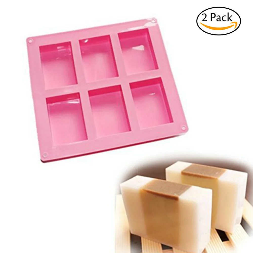 

Rectangle Silicone Mold for Handmade Soap Cake Bread 6 Holes Set of 2