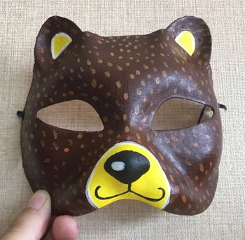 

New Quality Handmade DIY Mask Halloween Small Brown Bear Mask Cosplay Costume Paper Mache Pulp Mask