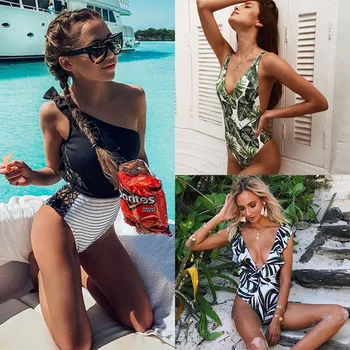 

TCBSG 2019 New Sexy One Piece Swimsuit Plus Size Swimwear Women Beach Monokini Push Up Swimsuit Retro Bathing Suit Swim Wear