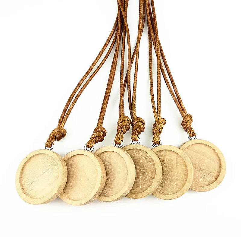 

Jiangzimei24pcs Burlywood Black Wood cabochon settings 20mm dia round blank wooden base with leather cord Semi-finished Necklace