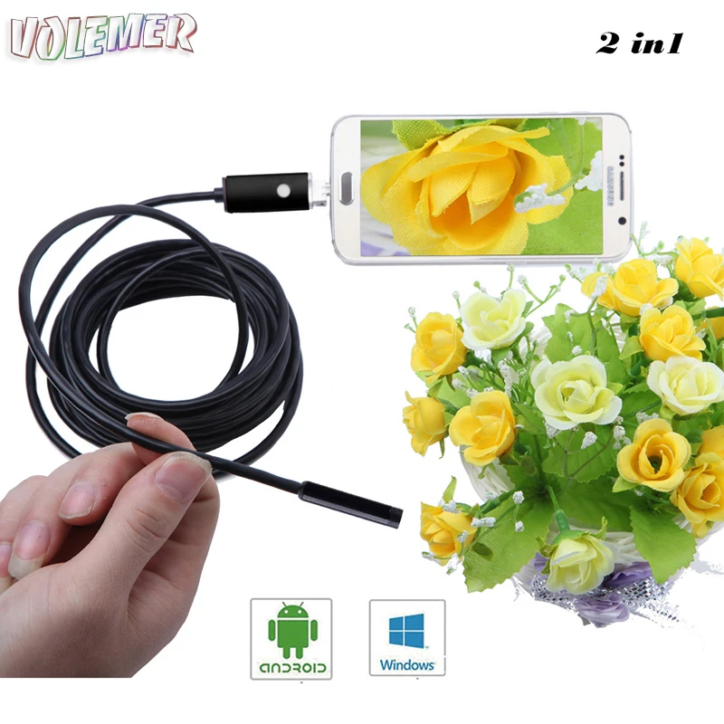 

Volemer 7mm 2 IN 1 Android usb endoscope Flexible Snake Tube Inspection Ear Clean Spoon Earpick Otoscope Camera for Phone