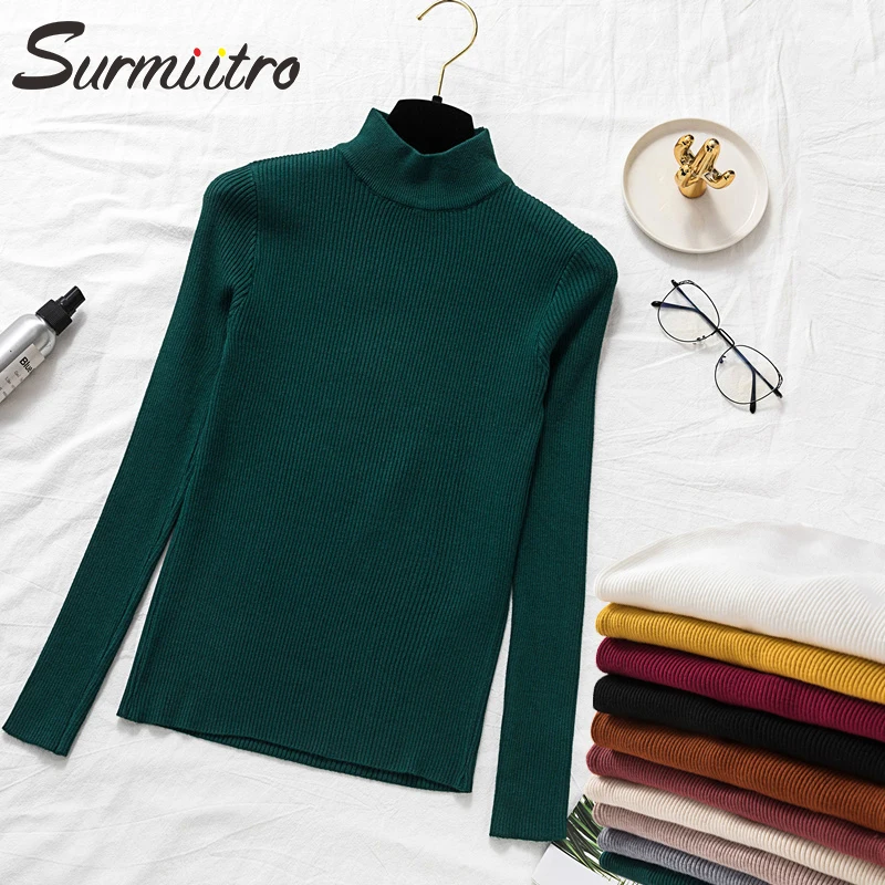 

Surmiitro Hlaf Turtleneck 2019 Knitted Sweater Women Winter Autumn Ladies Korean Long Sleeve Tricot Jumper Pullover Female