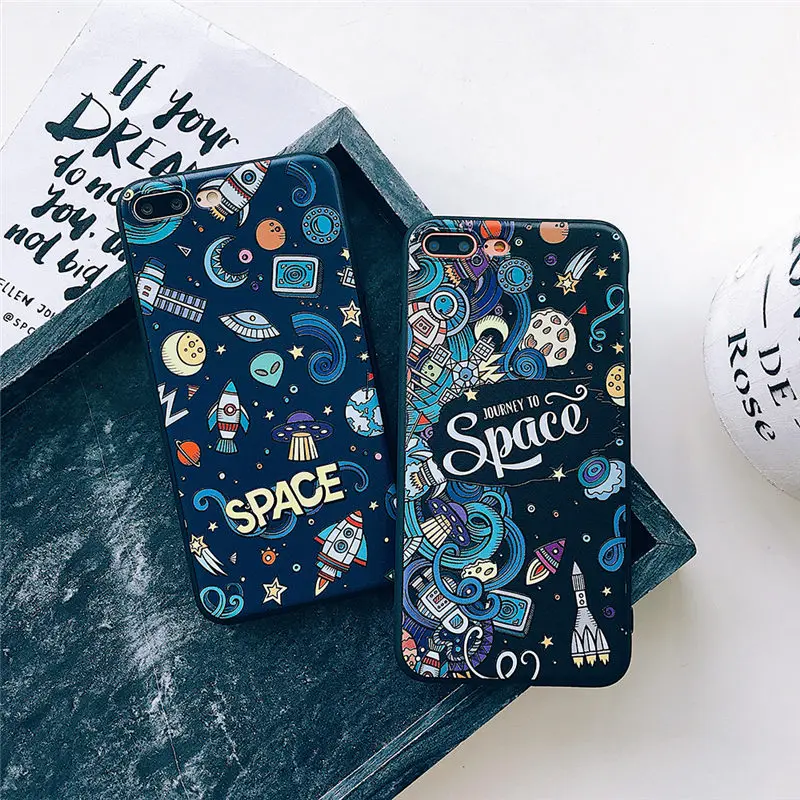

Cartoon Space Planet Stars Phone Case For iPhone X Luxury soft silicon Back Cover For iPhone 8 7 6 6s Plus Cases Coque