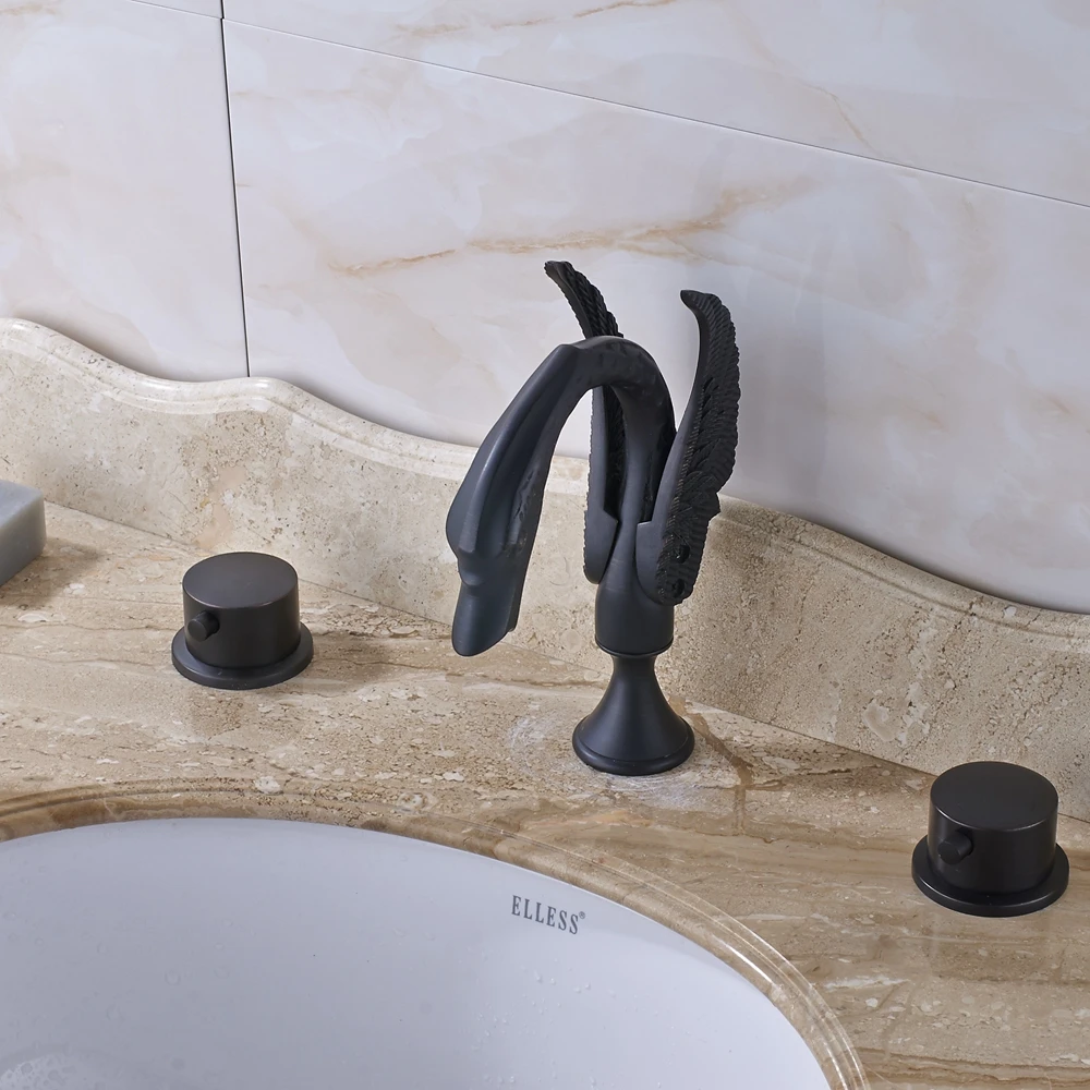 Vanity Black Swan Dual Handles Bathroom Sink Faucet Mixer Tap Oil Rubbed Bronze For 8" Sinkoil