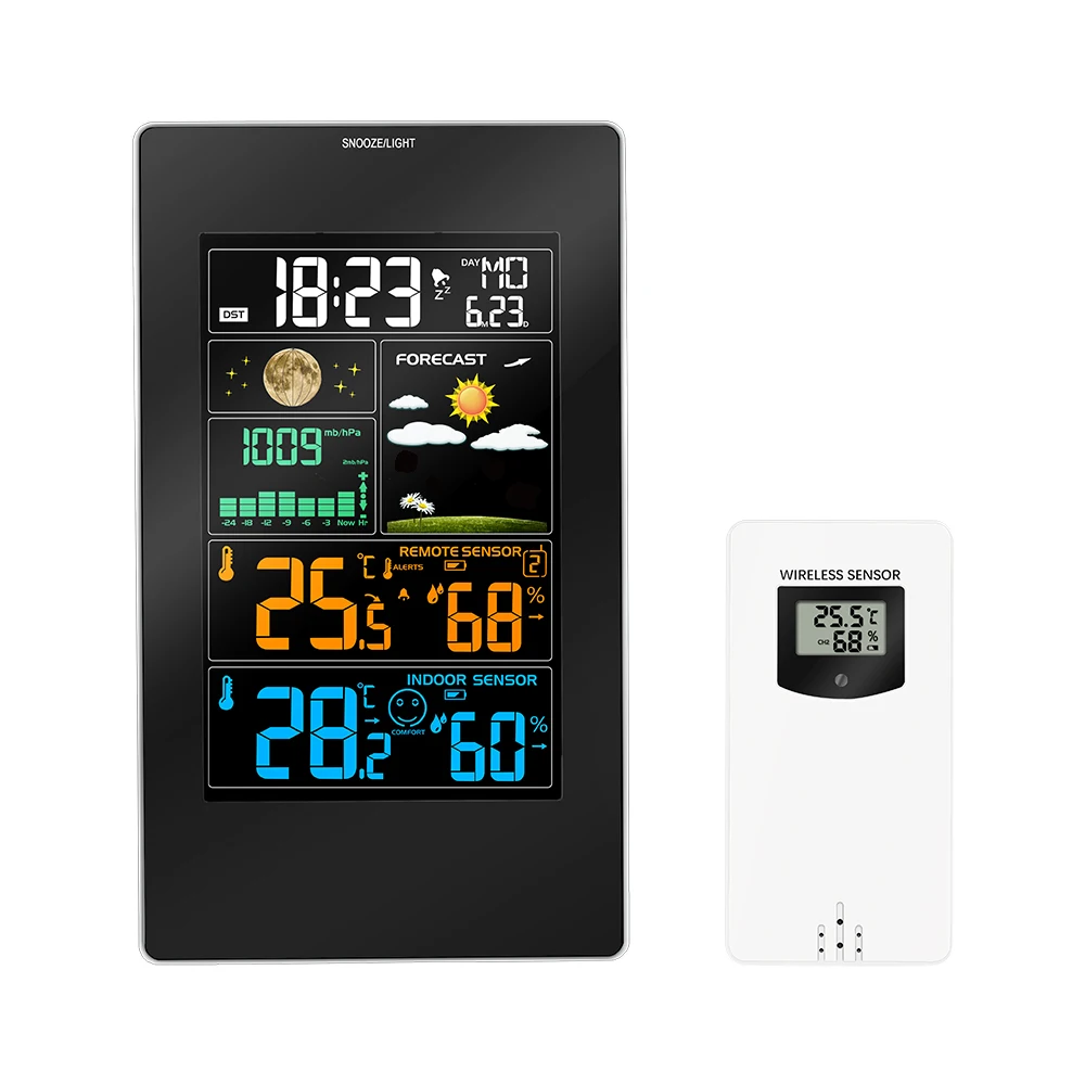

PROTMEX PT19C Weather Station Temperature Humidity Wireless Colorful LCD Display With Barometer Weather Forecast