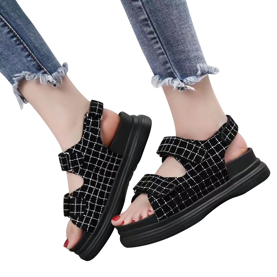 

Women Shoes Summer Plaid Magic Muffin Chunky Sandals Female Sport Sandals Woman Casual Cool Flats Beach Sandals