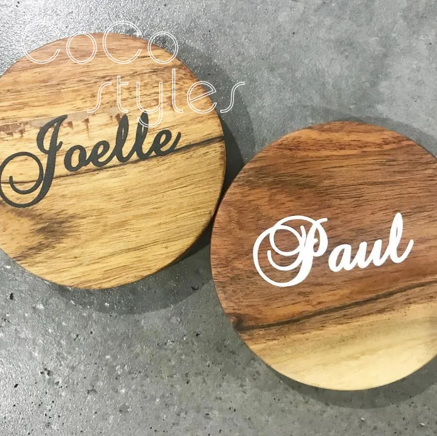  Cocostyles customized rustic round wooden guest name card with hand writing for calligrapher weddin - 32892220049