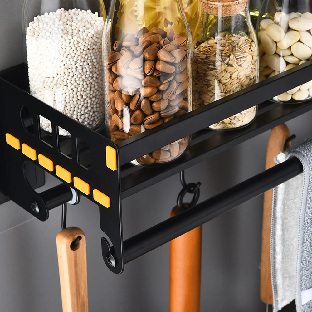  Black stainless steel seasoning shelf wall hanging kitchen rack spice rack storage storage pot rack - 32916192873