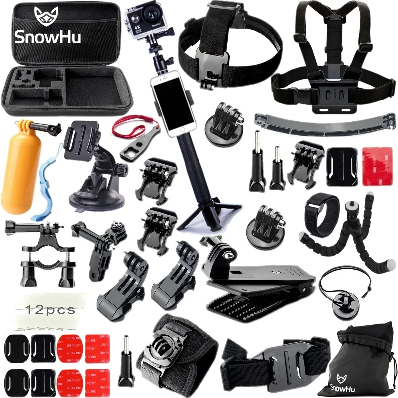 SnowHu, новинка, набор аксессуаров для Gopro hero, монопод для Go pro hero 8, 7, 6, 5, 4, для EKEN, H9, для xiaomi, для Yi, 4 K, Lite, EVA, чехол GS42 - Цвет: GS42X