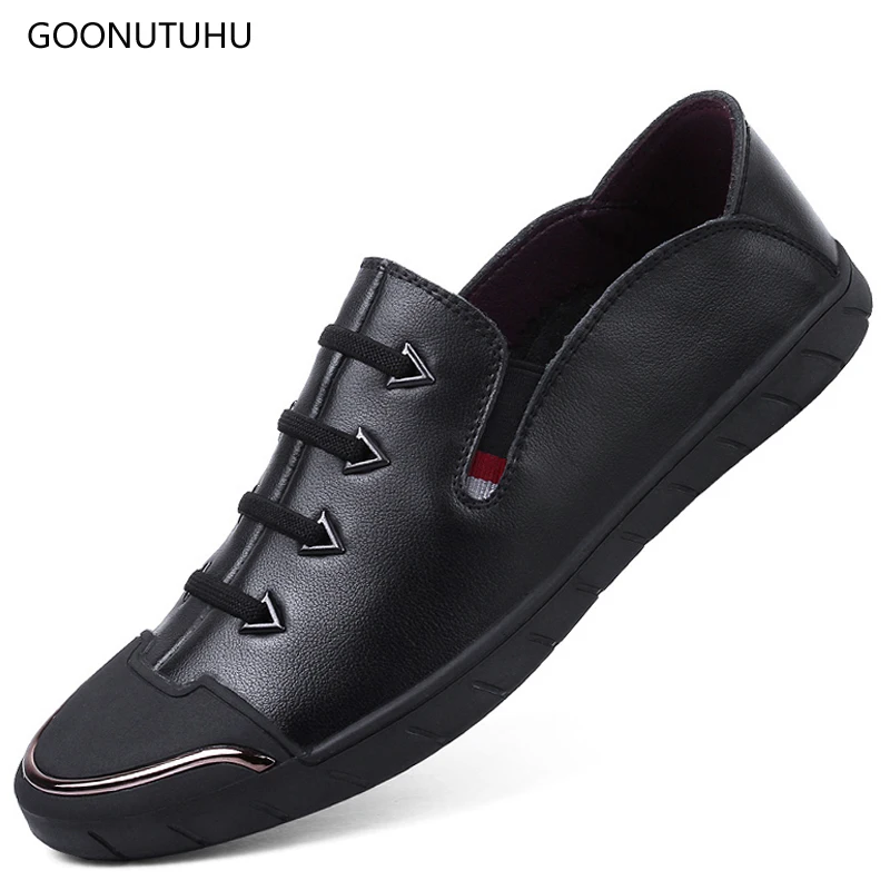 

Fashion trend Men's casual shoes leather breathable spring autumn shoe man urban young driving platform shoes for men black gray