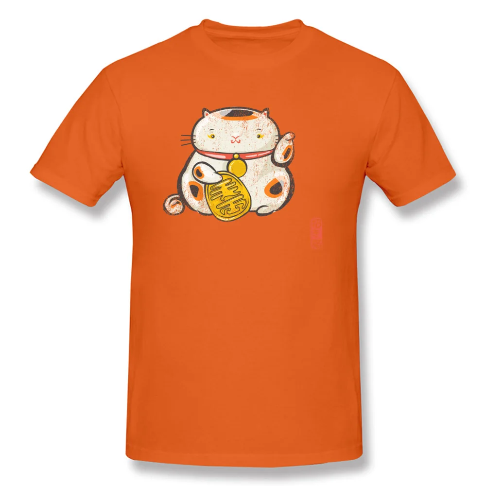 ManekiNeko [Special Lucky Toy Box] 100% Cotton T Shirt for Men Short Sleeve Tees Slim Fit Summer Crewneck Clothing Shirt Printed ManekiNeko [Special Lucky Toy Box] orange
