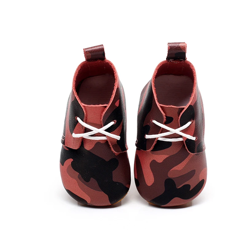 1Pair Baby First Walkers Red Camouflage Pattern Soft Leather Shoes Lace-up Fashion Non-slip Footwear Crib Shoes All Season baby shoes first walkers baby soft bottom anti slip shoes for newborn fashion cute soft baby shoes leather winter 60a1057