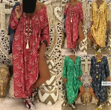 2019 dress casual loose V-neck long-sleeved printed oversized long dress S-5XL 2019 dress casual loose V-neck long-sleeved printed oversized long dress S-5XL