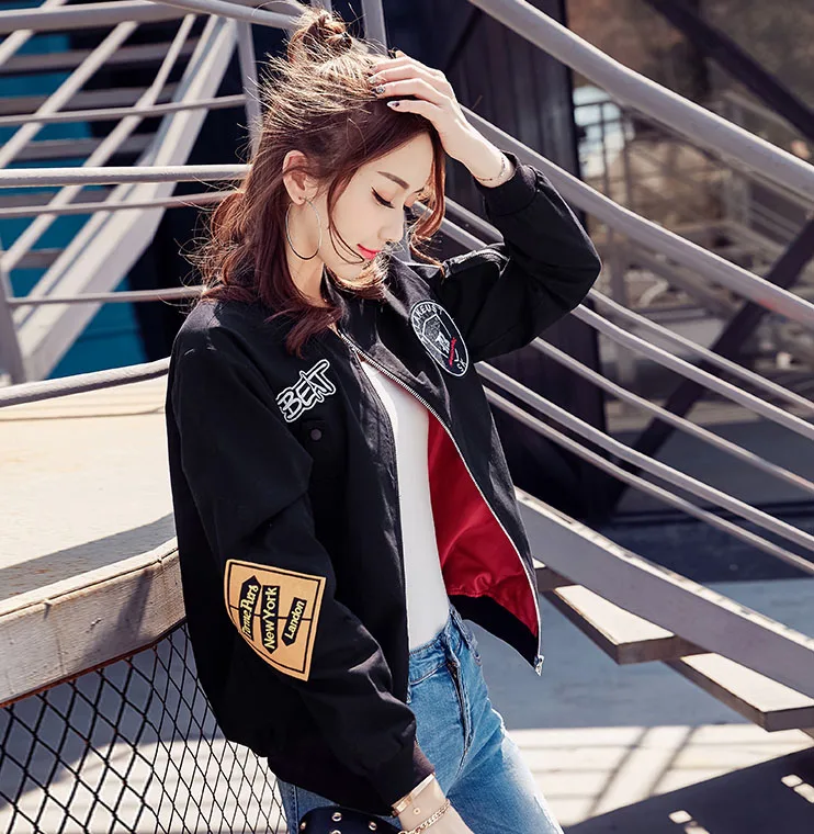 Court Printemps 2017 Brodé Sexemara pink Gq0155 De Vert Mode Base Automne Manteaux Bomber Armée Army Veste Femmes black Green Manteau white v0OPqvx