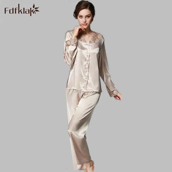 

High qulity new silk pajamas for women long sleeve spring autumn ladies pijamas set large size lace pyjamas pijama feminino