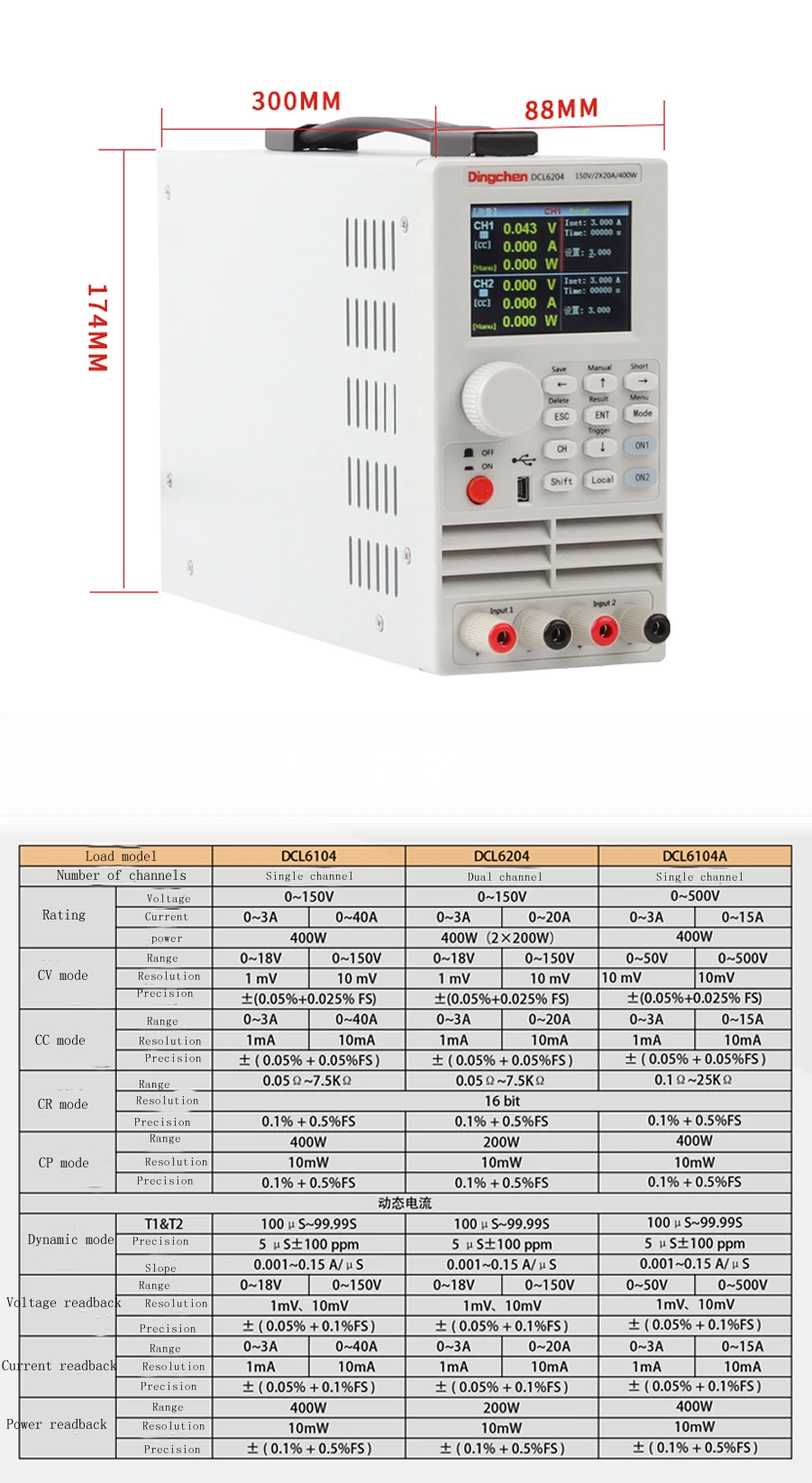 RS232 связь, DCL6204 двухканальный программируемый DC электронная нагрузка с 150V 20* 2A 400W