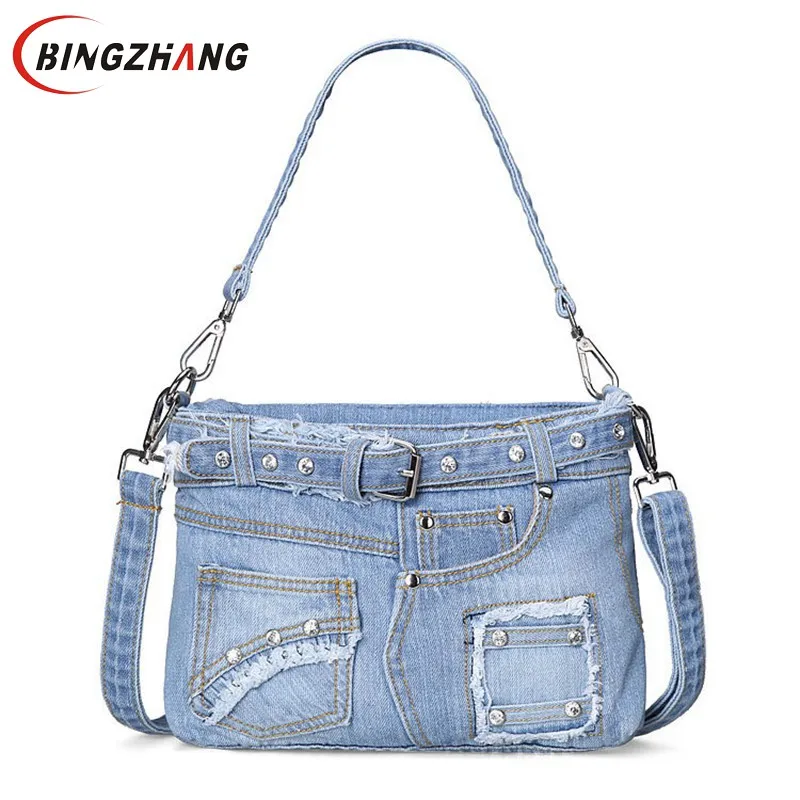 Bolsa para Mulheres da Senhora Calças de Brim Bolsas de Ombro para Mulheres Bolsas do Mensageiro Bolsala para Mulheres Moda Casual Denim Bolsas Totes Cowboy L4-3007 2019