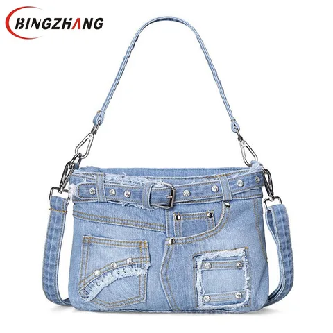 Bolsa para Mulheres da Senhora Calças de Brim Bolsas de Ombro para Mulheres Bolsas do Mensageiro Bolsala para Mulheres Moda Casual Denim Bolsas Totes Cowboy L4-3007 2019