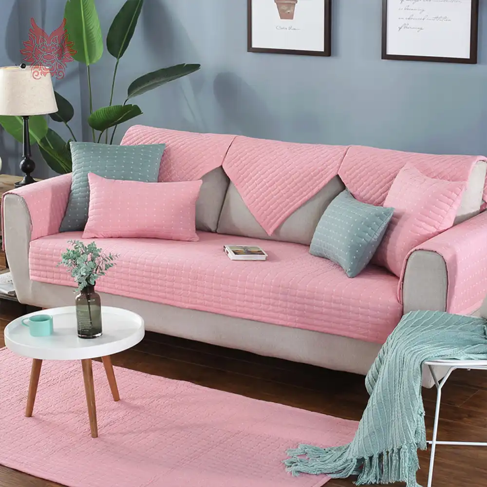 Estilo moderno Rosa cuadros verdes acolchada funda para sofá cama de