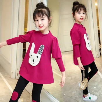 

Children's Girl Suit Autumn Clothing New Product Korean Cartoon Pendulum Twinset Kids Sets