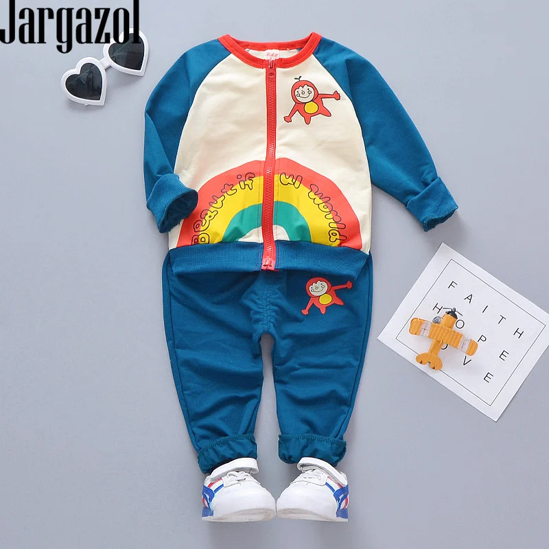 Jargazol Toddler Girls Clothes 2019 Spring Fall Boys Clothing Set Cartoon Rocket Rainbow Printed Kids Outfits Children Costume | Детская