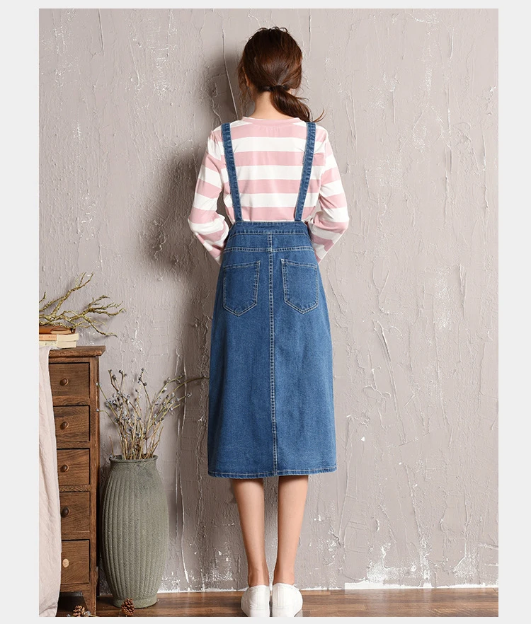 Large size strap dress women's 2018 autumn new Korean skirt denim dress light student long skirt (7)