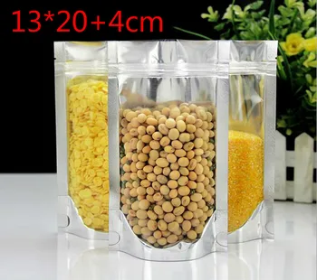 

13x20cm Mylar Stand Up Aluminum Foil Clear Packaging Package Bag for Food Coffee Nuts Zipper Zip Lock Event Bag for fruit snack