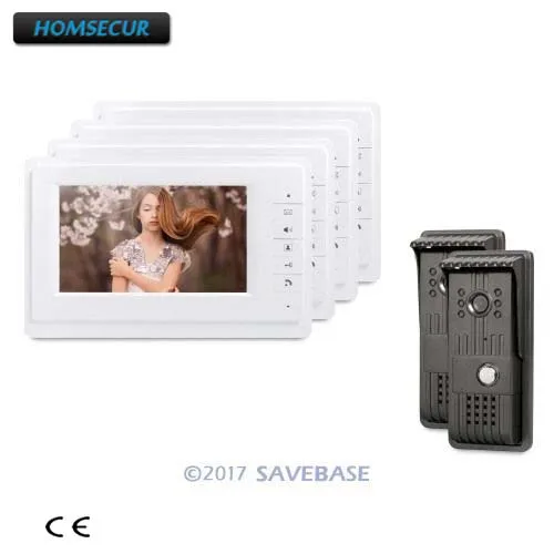Homssecur 7 "проводной Hands-free видео домофон безопасности с 2 камерами и 4 мониторами
