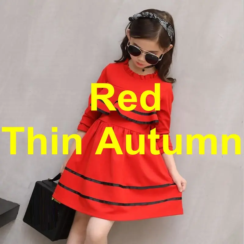 На возраст от 3 до 12 лет, год, рождественское плотное теплое платье с длинными рукавами на весну и осень для девочек школьные платья принцессы для девочек, JW2783 - Цвет: red thin autumn