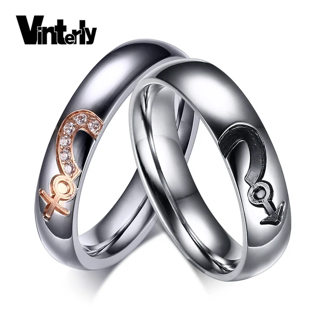 vinterly couple wedding rings rose gold color heart puzzle stainless steel ring with aaa cz stone - Puzzle Wedding Rings vinterly couple wedding rings rose gold color heart puzzle stainless steel ring with aaa cz stone - Puzzle Wedding Rings