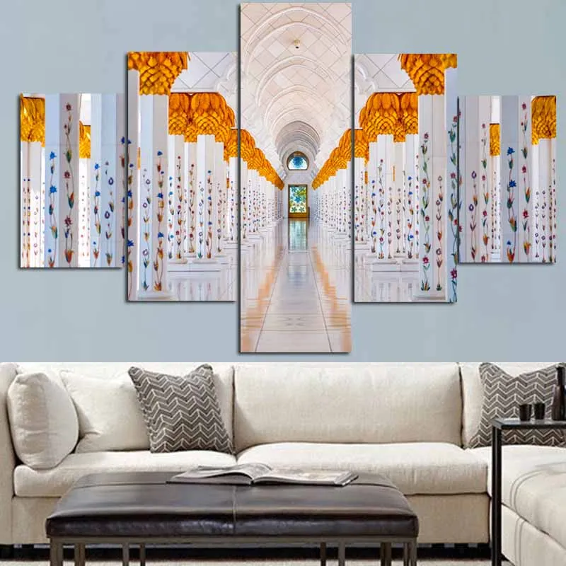 5Panel Modern Print Islam Sheikh Zayed Mosque Religious Landscape on Canvas Wall Modular Painting for Living Room Cuadros Decor