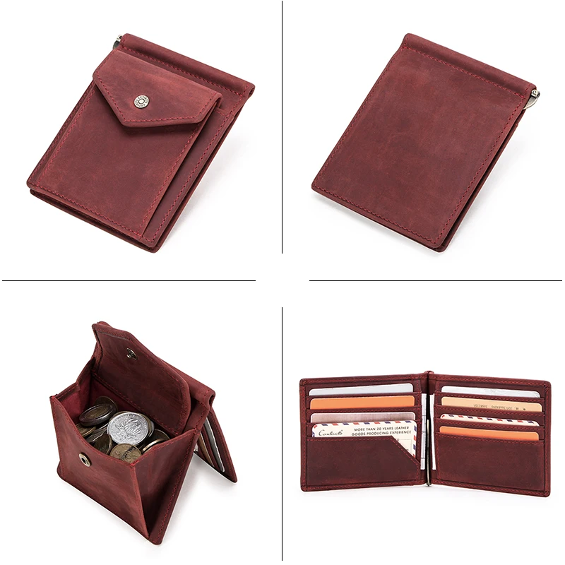 Contact's RFID Women Slim Wallets Short Money Clip Wallet Oil Nubuck Cow Leather Female Clamp for Money Case Vintage Card