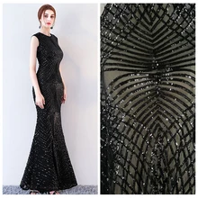 LASUI элегантные черные блестки вышитые сетчатые кружева четырехсторонняя эластичность DIY свадебное платье ткань высокого класса вечернее платье W0037