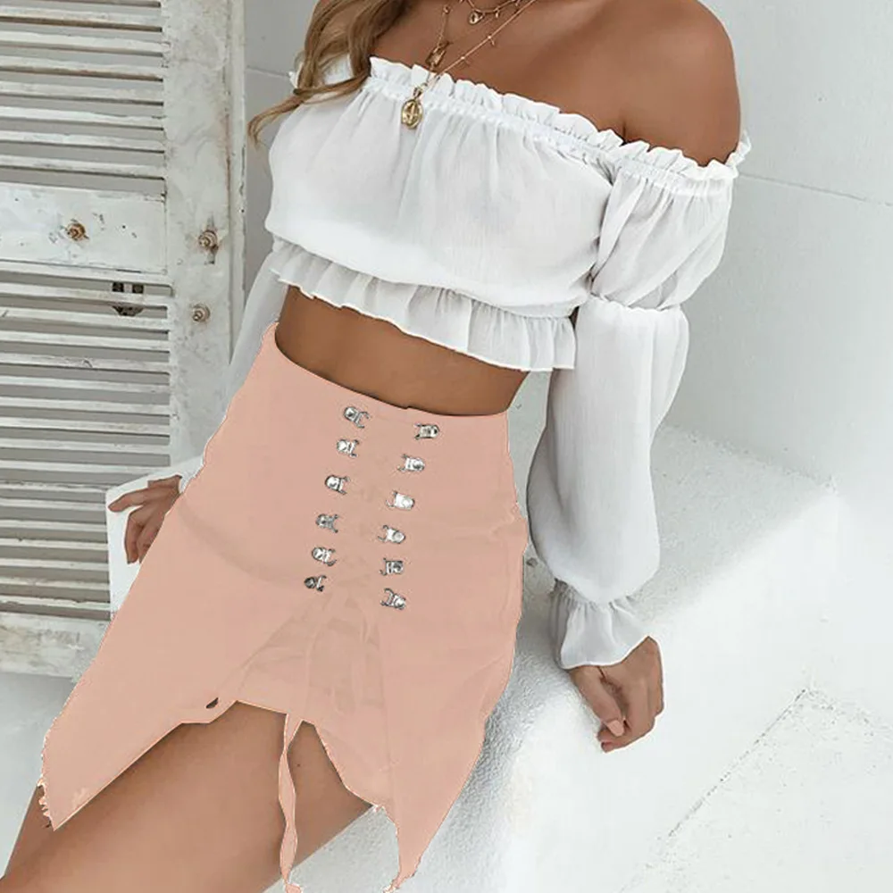 Faldas mujer moda 2019 черный белый цвет мини юбка Уличная skort Розовый Высокая талия|Юбки| |
